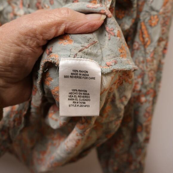 Patrons of Peace Peasant Blouse Fuffle Tie Front, Elastic Sleeves Sz L - Picture 13 of 14